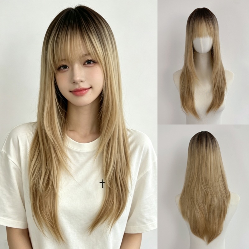 Wig Fiber Net - Long straight wig for women, rose