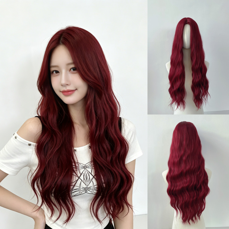 Wig Fiber Net - Popular matte silk women's wig, wine-red